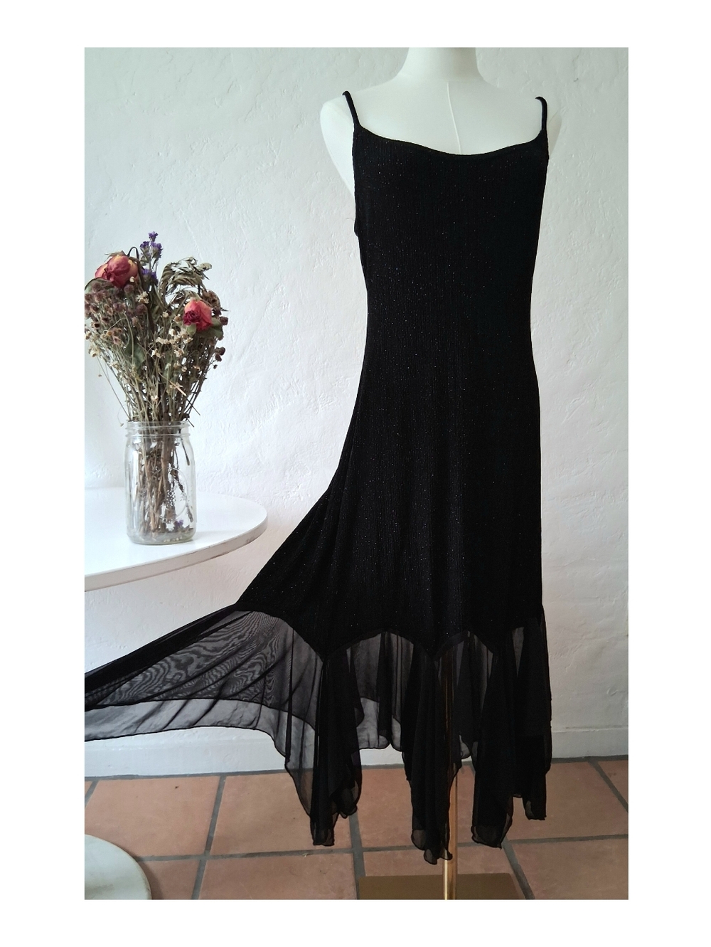 90s Black Glittery Whimsygoth Asymmetrical Hem Fairy Dress
